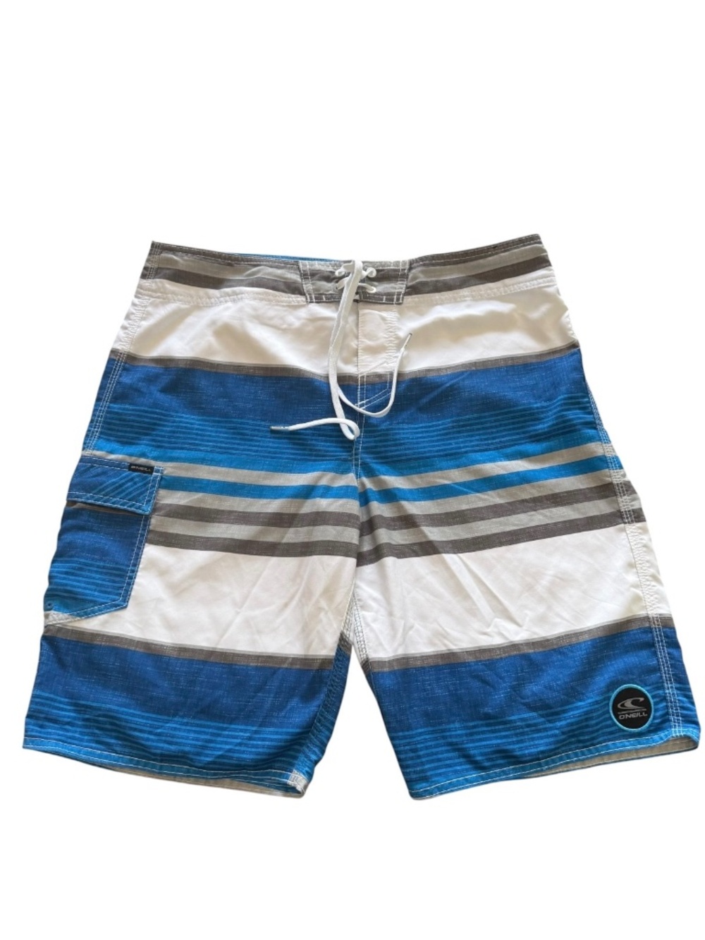 O'Neill Blue Gray & White Stripe Swim Board Short Men's 34 L